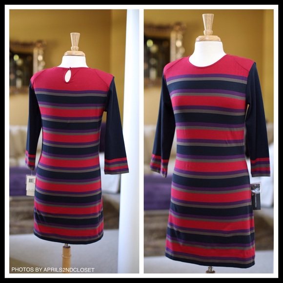 FRENCH CONNECTION SHIFT KNIT STRIPED DRESS A2C - Picture 3 of 8